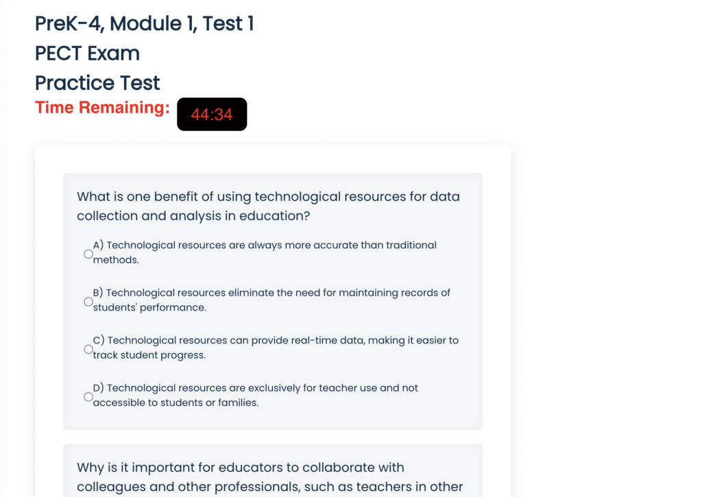 PreK-4 PECT Exam Module 1 Practice Test