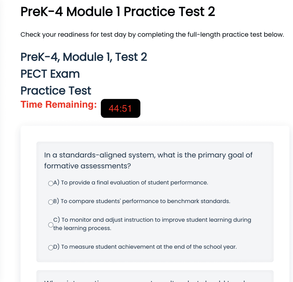 PreK-4 PECT Exam Module 1 Practice Test