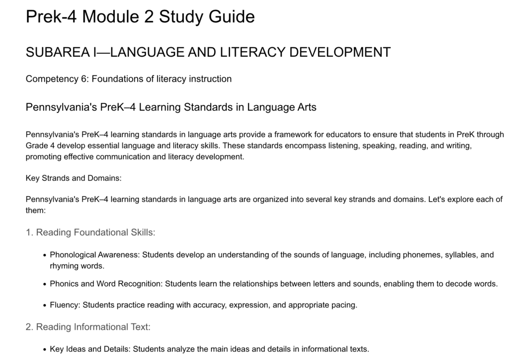 PreK-4 PECT Exam Module 2 Study Guide