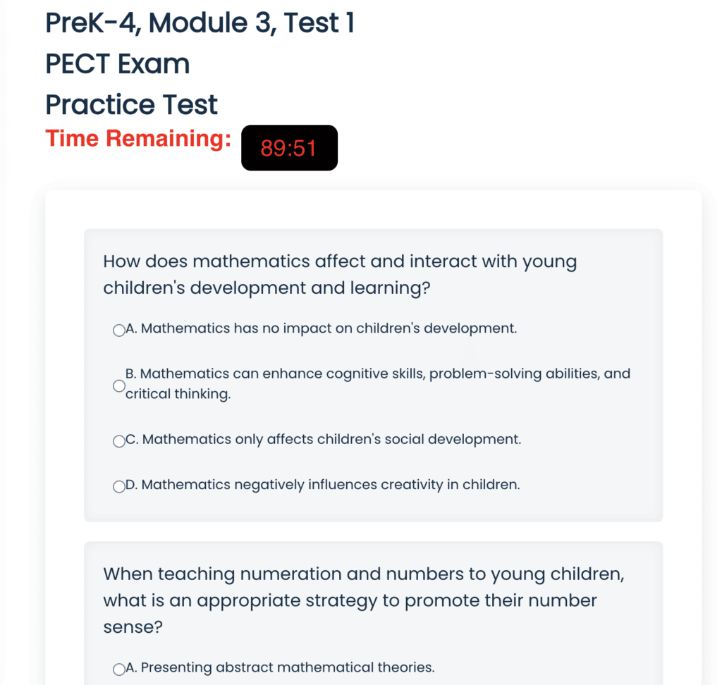 PreK-4 PECT Exam Module 3 Practice Test