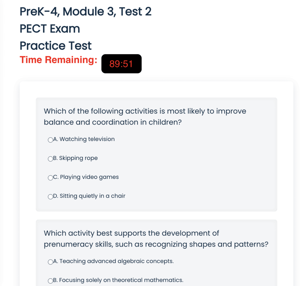 PreK-4 PECT Exam Module 3 Practice Test