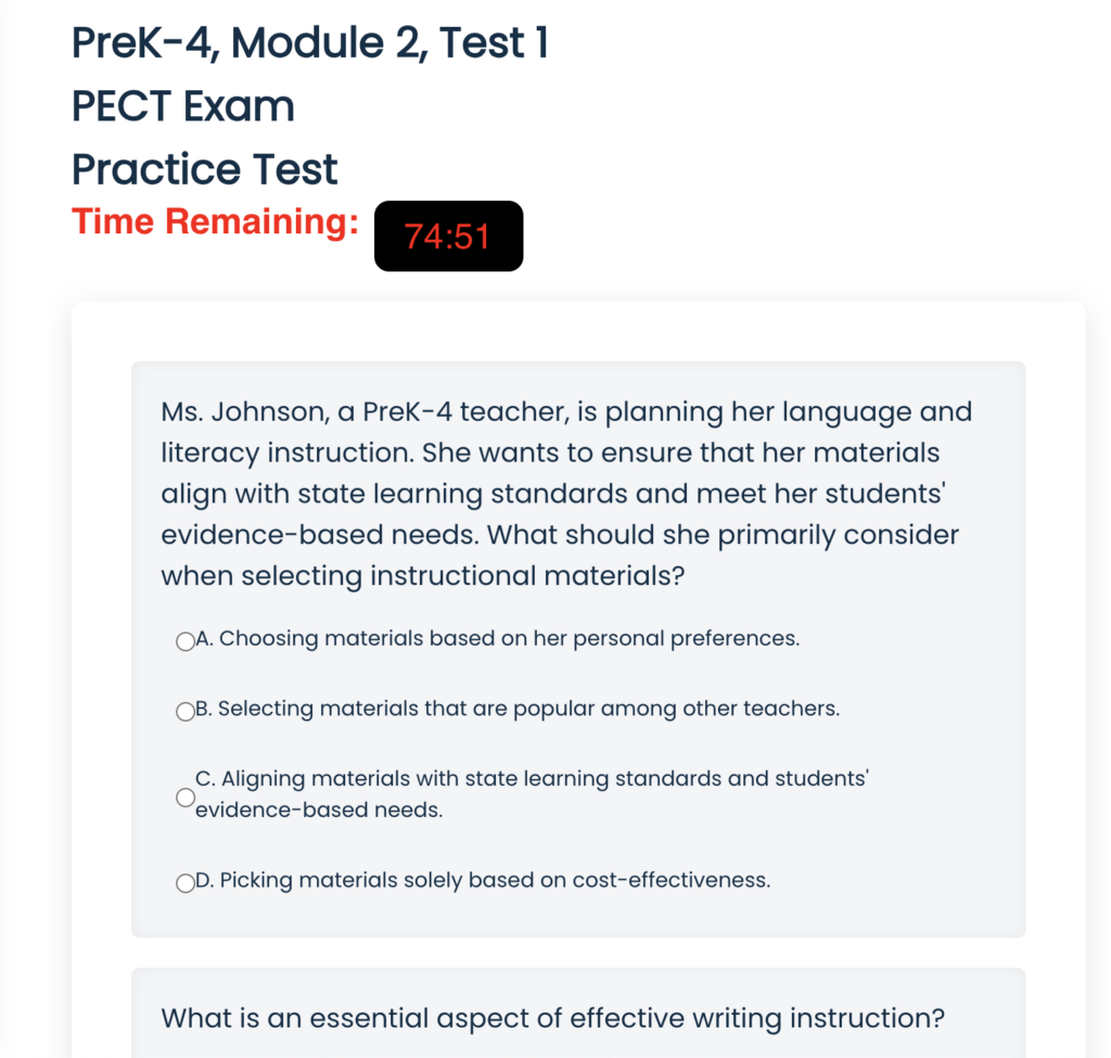 PreK-4 PECT Exam Module 2 Practice Test